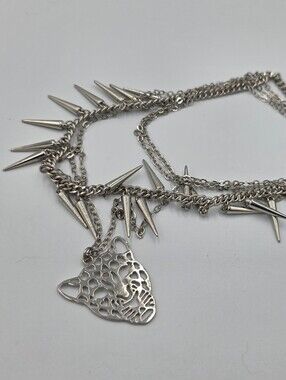Treska Brutalist‎ Multi Strand Layered Silver Leopard Pendant Necklace